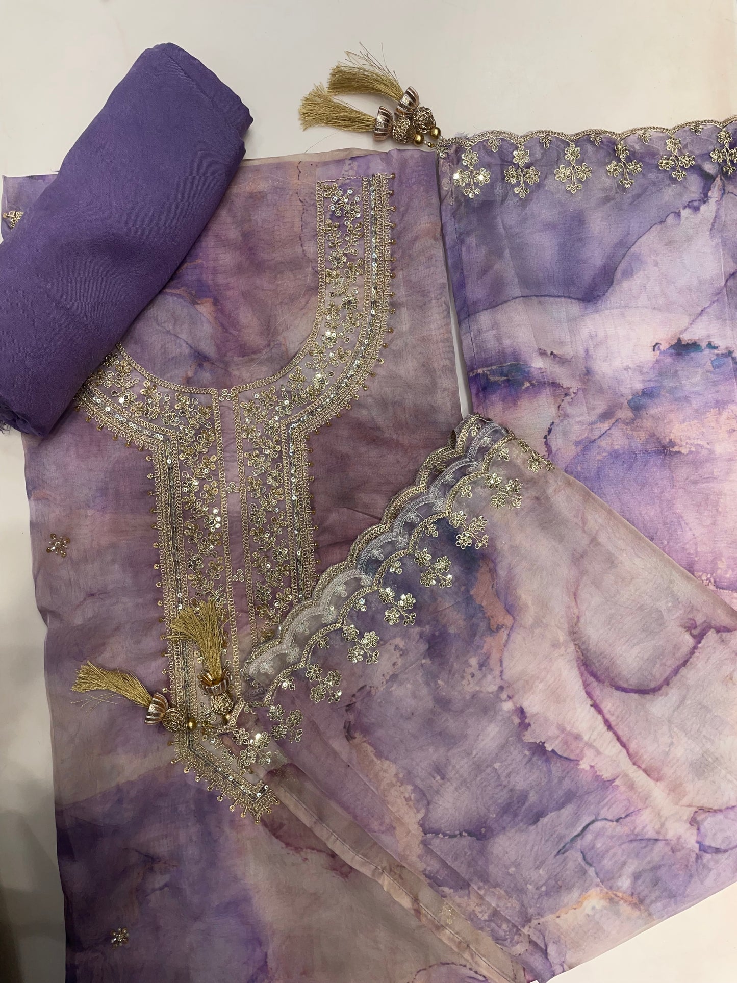Lavender Orgenza Unstitched Salwar Suit