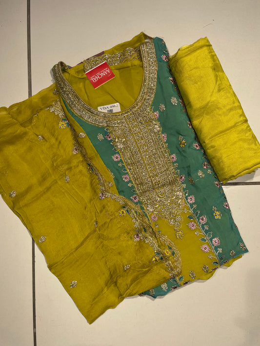 Orgenza Perrot Green Unstitched Salwar Suit