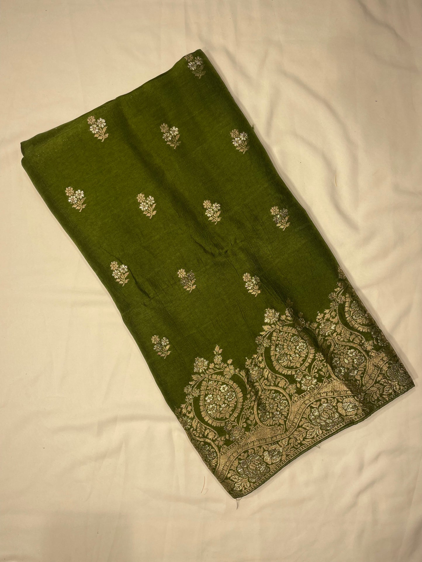 Green Banarasi Unstitched Salwar Suit