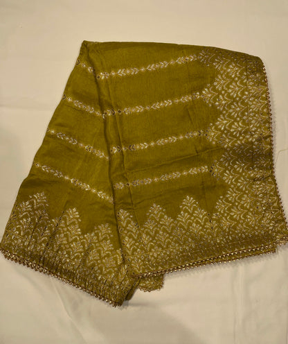 Mehndi Banarasi Silk Unstitched Salwar Suit