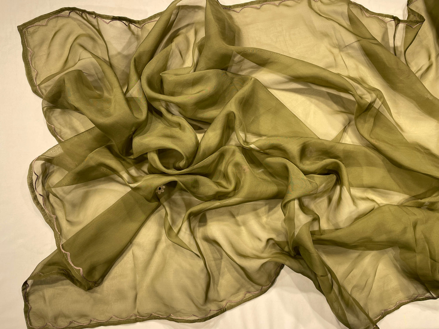 Green Kashmiri Aari Work Organza Unstitched Salwar Suit