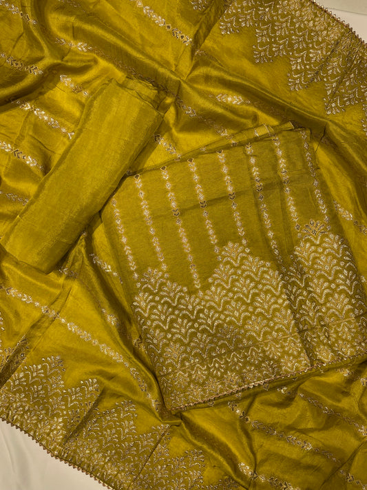 Mehndi Banarasi Silk Unstitched Salwar Suit