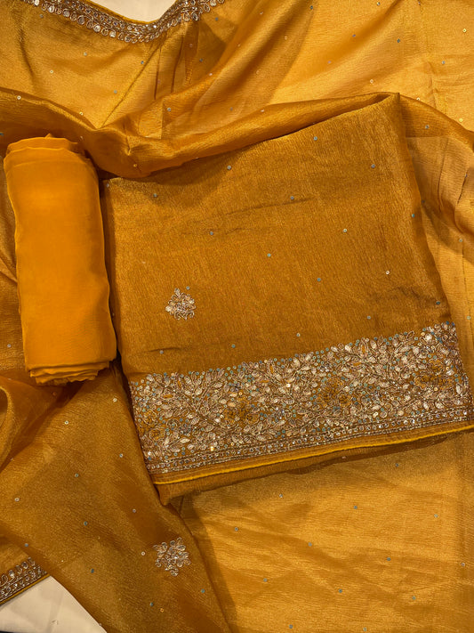 Zariwork and Sippy work Shimmer Unstitched Salwar Suit