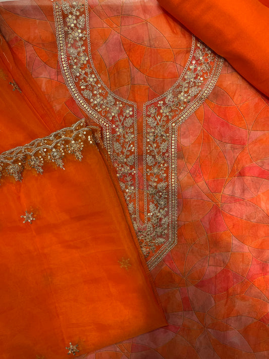Orange Orgenza Unstitched Salwar Suit