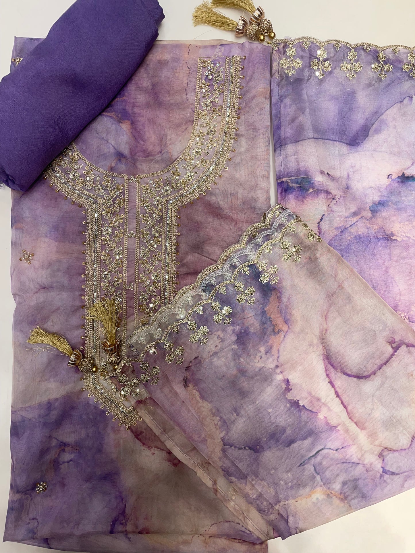 Lavender Orgenza Unstitched Salwar Suit