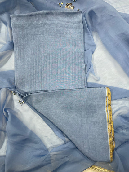Blue Organza Unstitched Suit Salwar