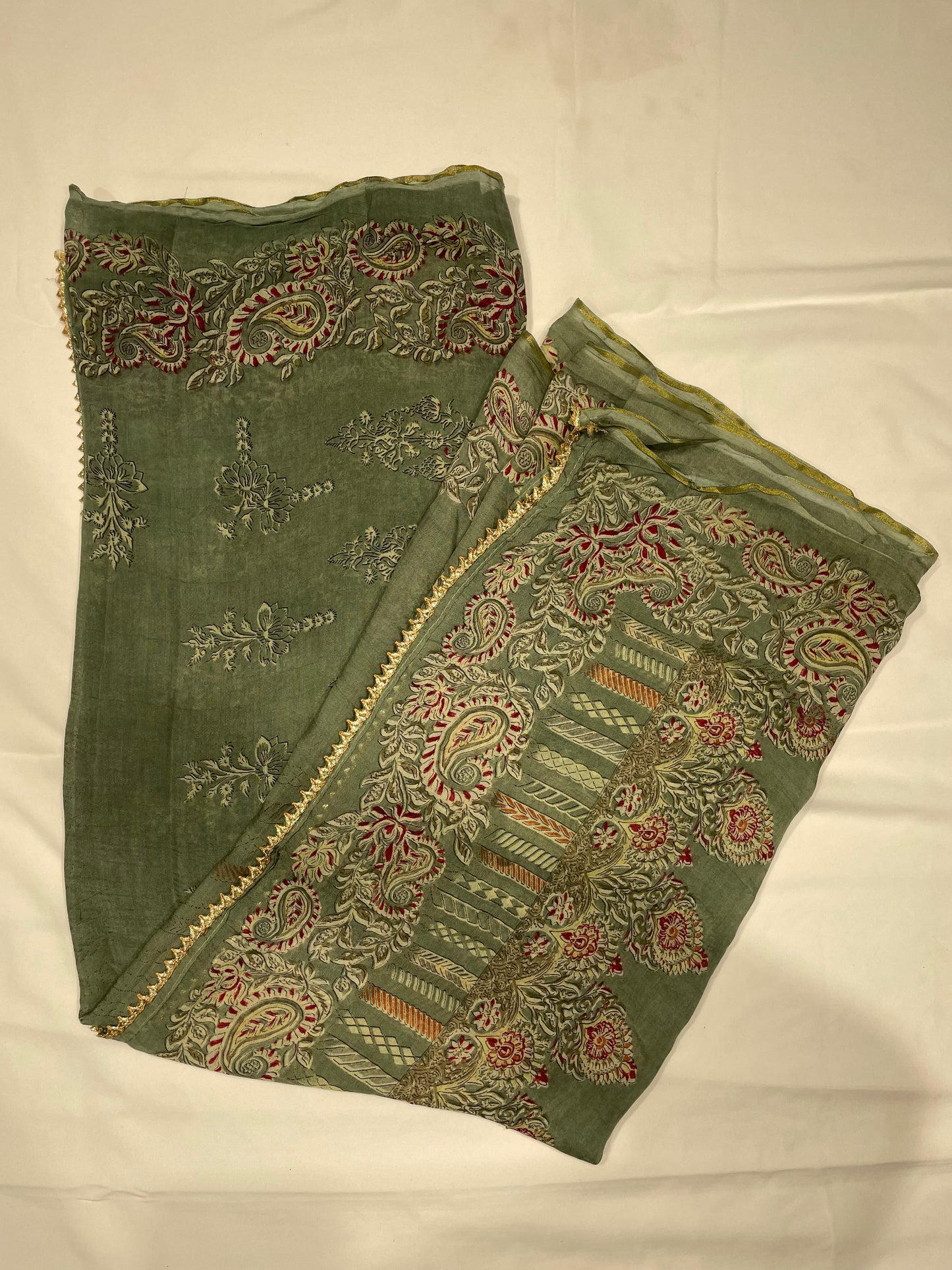 Pista Green Printed Muslin Unstitched Salwar Suit