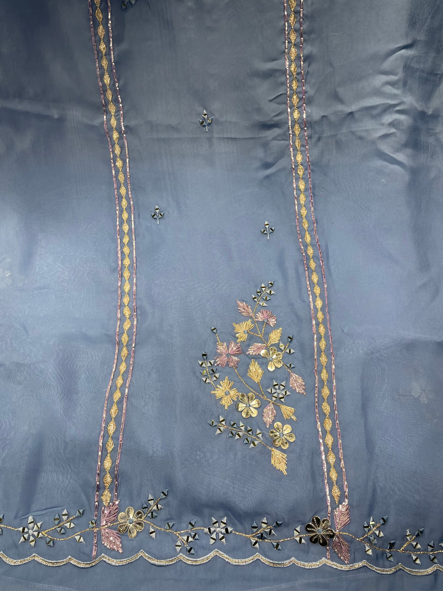 Blue Organza Unstitched Suit Salwar