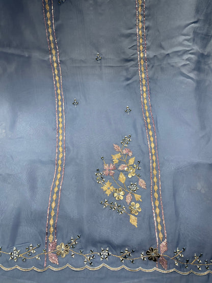 Blue Organza Unstitched Suit Salwar