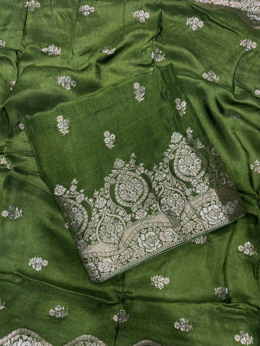 Green Banarasi Unstitched Salwar Suit