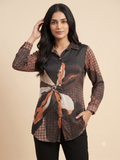 Women's Printed Silk Tunic Shirt with Collar Embellishment