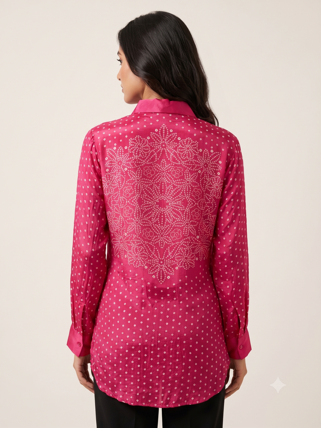Fuchsia Pink Bandhani Printed & Sequined Crape Shirt Tunics