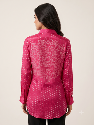 Fuchsia Pink Bandhani Printed & Sequined Crape Shirt Tunics