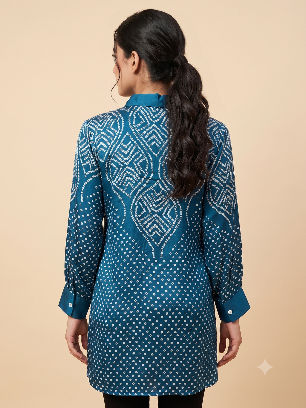 Women's Crape Bandhani Printed Indo-Western Tunic Top