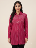 Fuchsia Pink Bandhani Printed & Sequined Crape Shirt Tunics