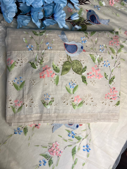Supernet Unstitched Suit with Hand Paint & Thread Work