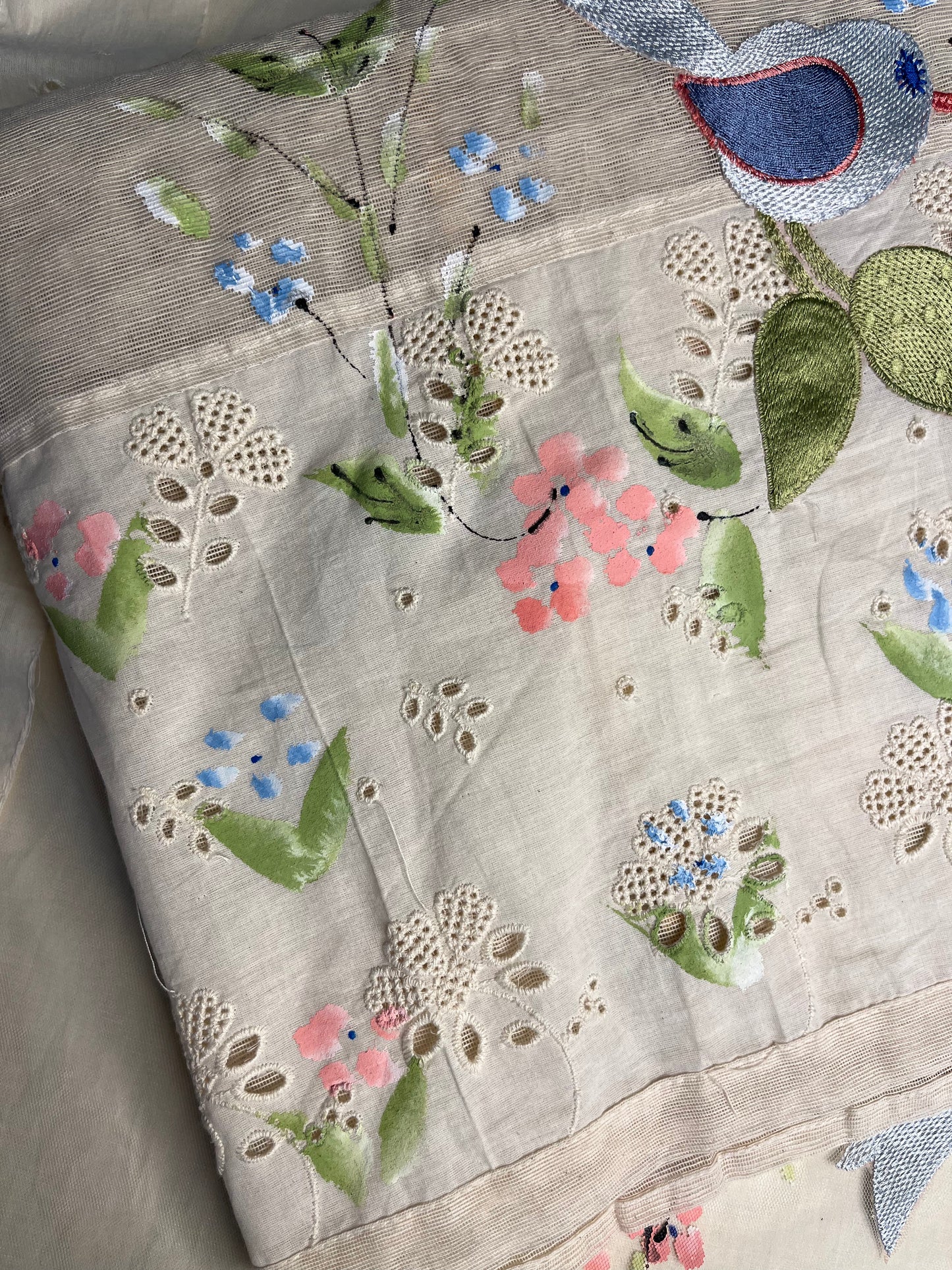 Supernet Unstitched Suit with Hand Paint & Thread Work