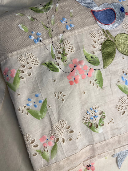 Supernet Unstitched Suit with Hand Paint & Thread Work