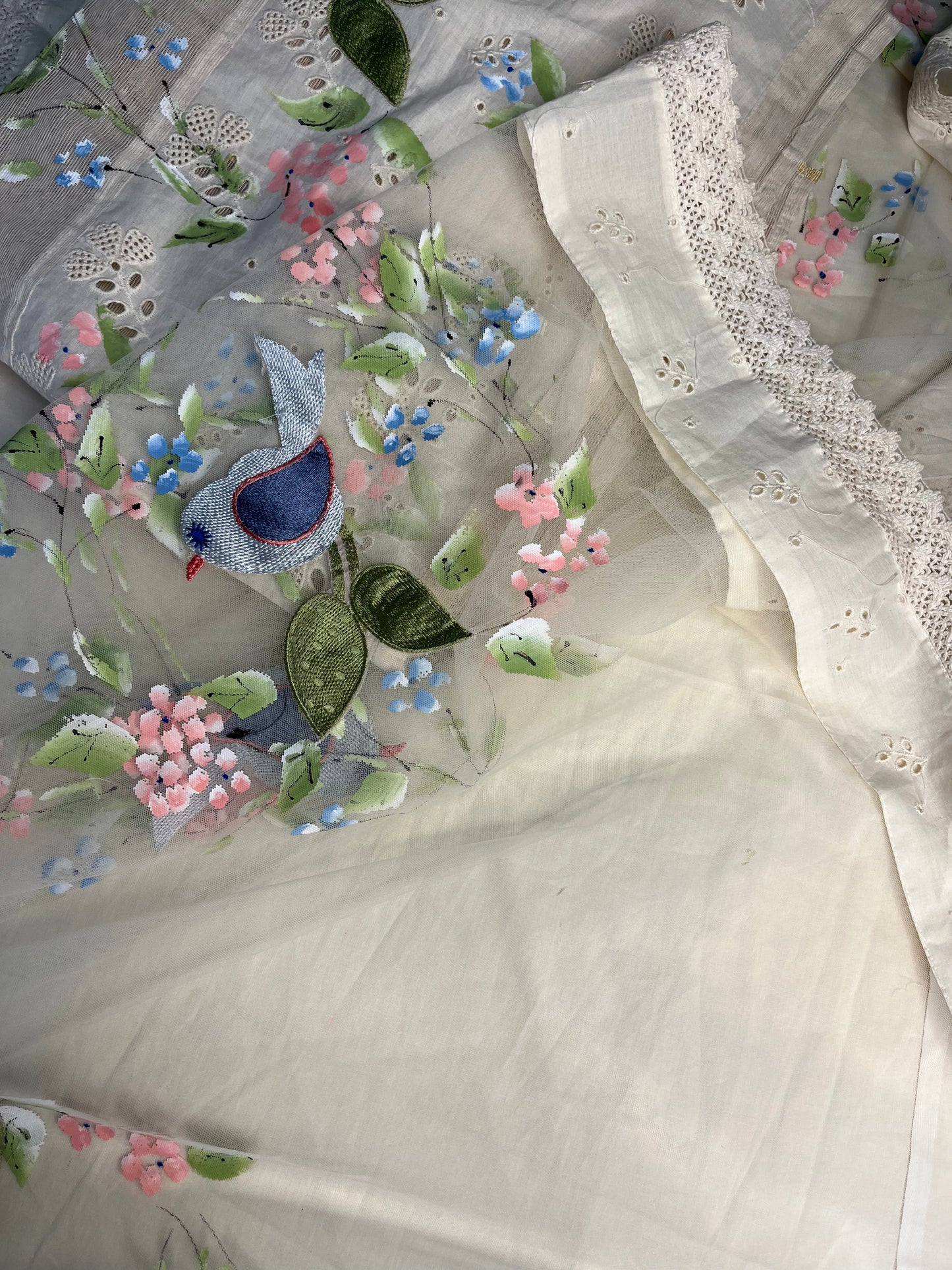 Supernet Unstitched Suit with Hand Paint & Thread Work