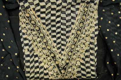 Black-White Organza Mirror-work Unstitched Salwar Suit