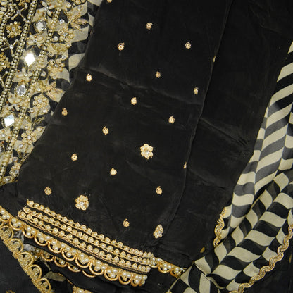 Black-White Organza Mirror-work Unstitched Salwar Suit