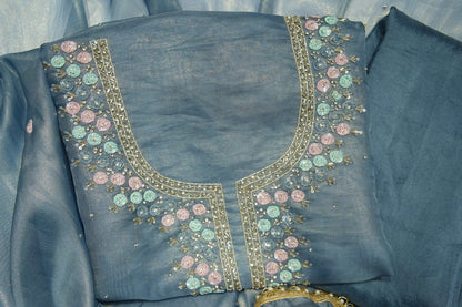 Blue Pure Shimmer Organza Unstitch Salwar Suit