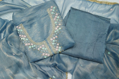 Blue Pure Shimmer Organza Unstitch Salwar Suit