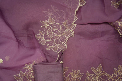 Onion Pink Organza Thread Work Unstitch Suits