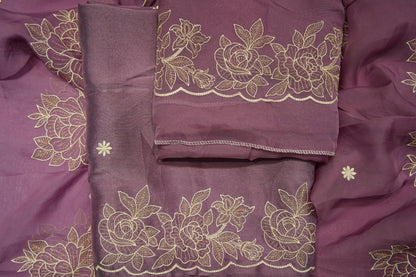 Onion Pink Organza Thread Work Unstitch Suits